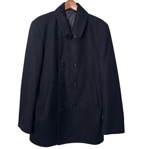Polo Ralph Lauren Melton Peacoat Mens M Black Wool Blend Double Breasted Lined